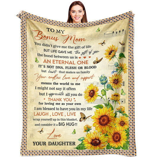 puekrtoa Bonus Mom Blanket 60"X50", Stepmom Gift, Gifts for Bonus Mom/Stepmom from Daughter, Best Bonus Moms Birthday Retirement Gift