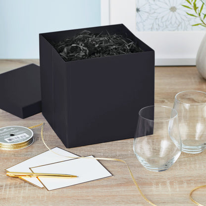 Hallmark Medium Gift Box with Lid and Shredded Paper Fill (Black 7 inch Box) for Weddings, Graduations, Birthdays, Father's Day, Groomsmen Gifts, All Occasion