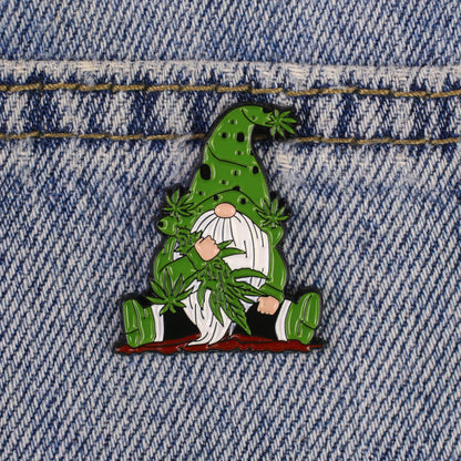 Stoner Gnome Enamel Pin, Marijuana Leaf Pin Brooch, 420 Friendly Gift For Weed Lover Cannabis Smoker, Stoner Life Lapel Badge, Pot Humor Brooches, Weed Garden Gnome Meme Accessories
