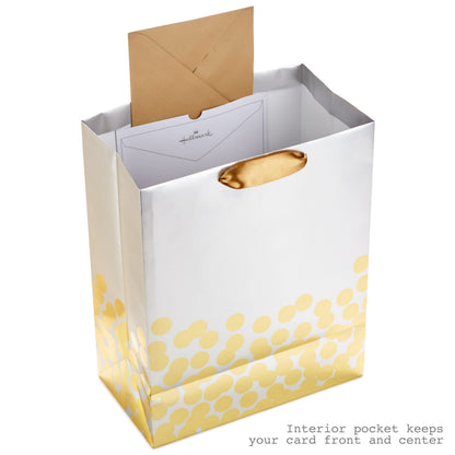 Hallmark 13" Large Gift Bag with Tissue Paper (Gold Foil Dots on Silver) for Valentine's Day, Graduations, Engagements, Bridal Showers, Weddings, Any Occasion