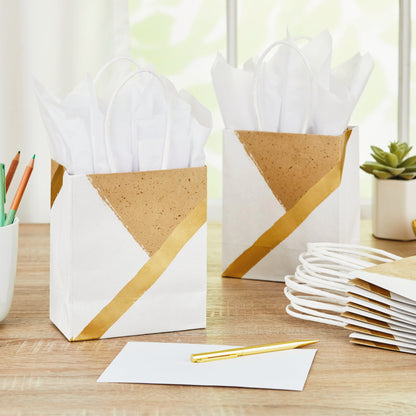 Hallmark 6" Small Paper Gift Bags, 8-Pack (White and Kraft) for Valentine's Day, Birthdays, Weddings, Graduations, Baby Showers, Bridal Showers, Care Packages and More