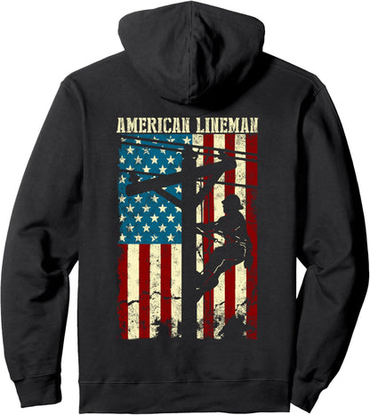 Lineman American flag Electric Cable gift Patriotic Lineman Pullover Hoodie